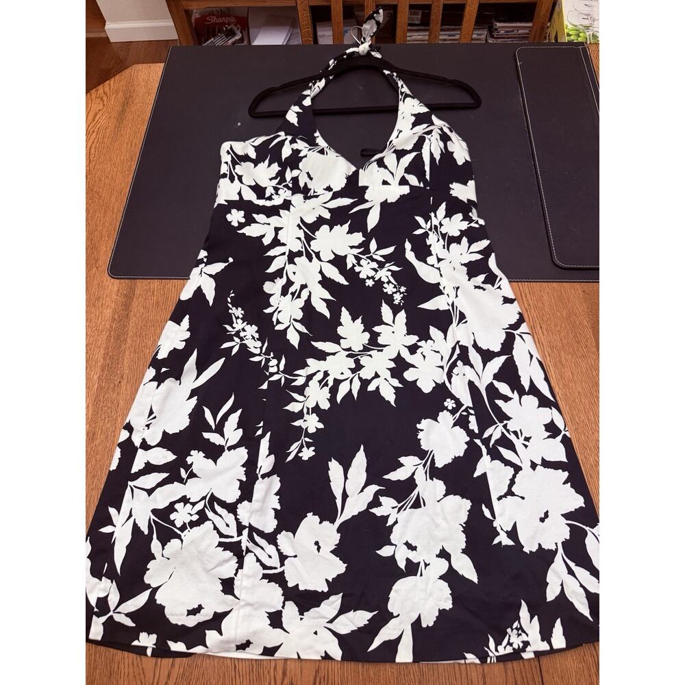 Jones New York Fit & Flare Dress Floral Black White 16/18